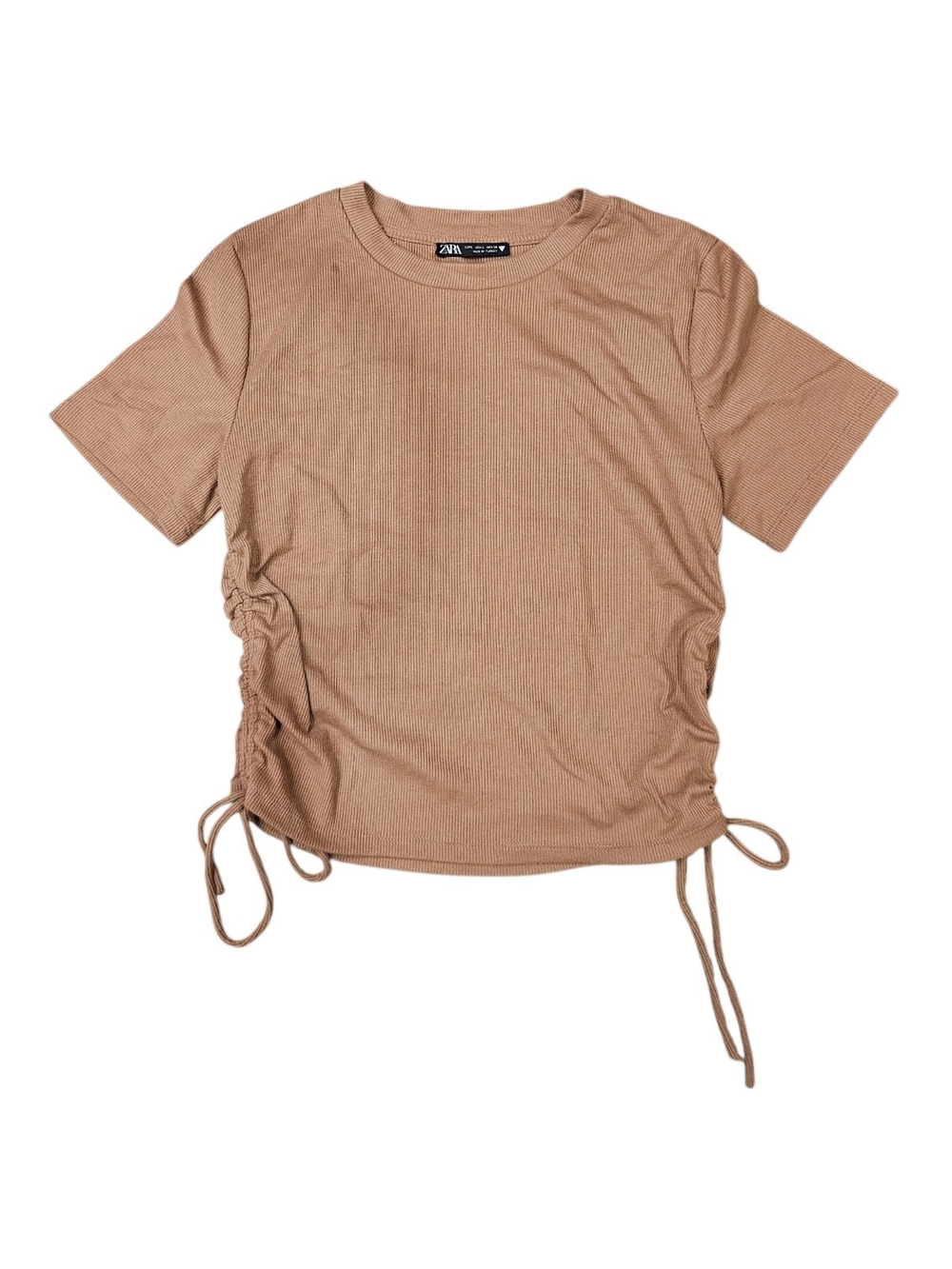 Zara Pink Ruched Side Tie Ribbed Tee